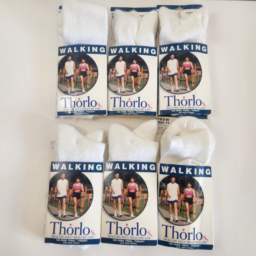 Thorlos Walking Crew White Socks Lot of 6 Women Size 6.5-10 New